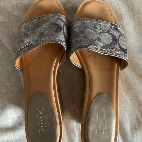 Coach Shoes - Tan and silver Coach wedges (Size 9)
